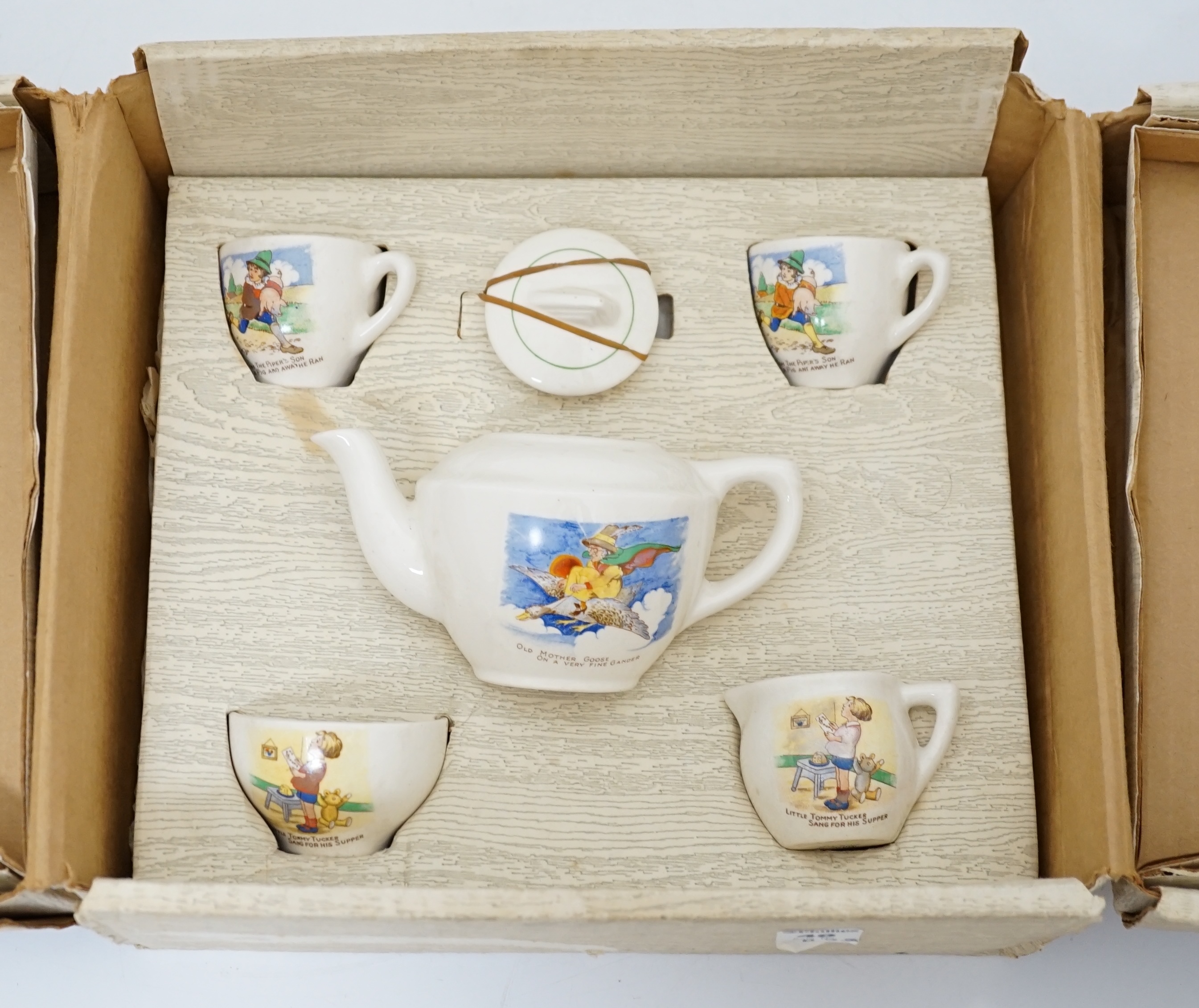 Six child’s tea sets, etc. including; a china Cinderella set comprising of teapot, six cups and saucers, tea plates, and two bowls
